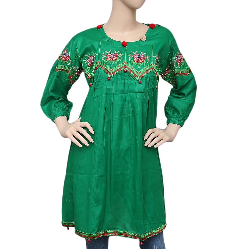 Women's Embroidered Kurti - Green - test-store-for-chase-value