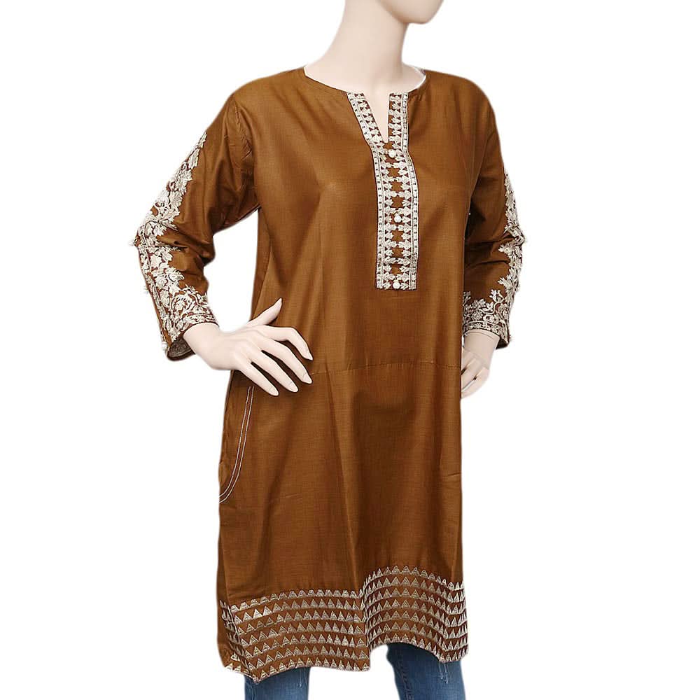 Women's Embroidered Kurti - Brown - test-store-for-chase-value