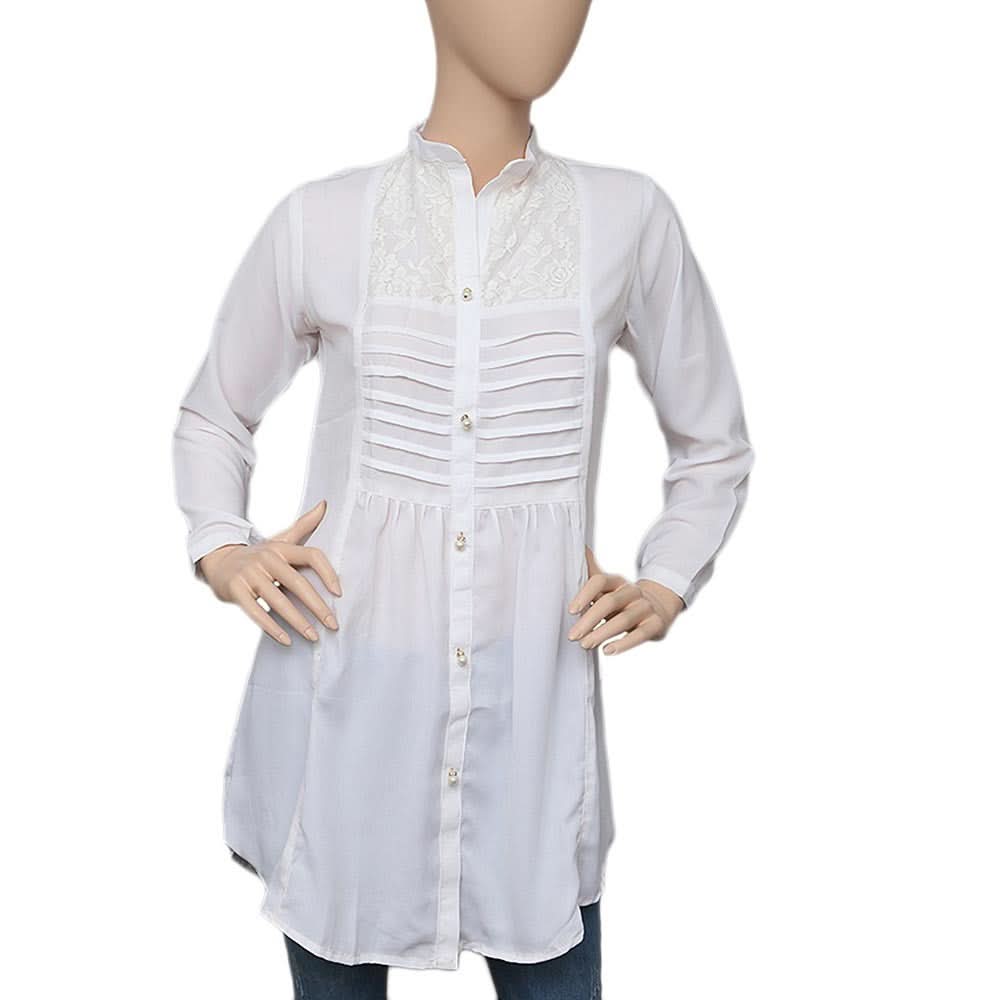 Women's Pleated Western Net Top - White - test-store-for-chase-value