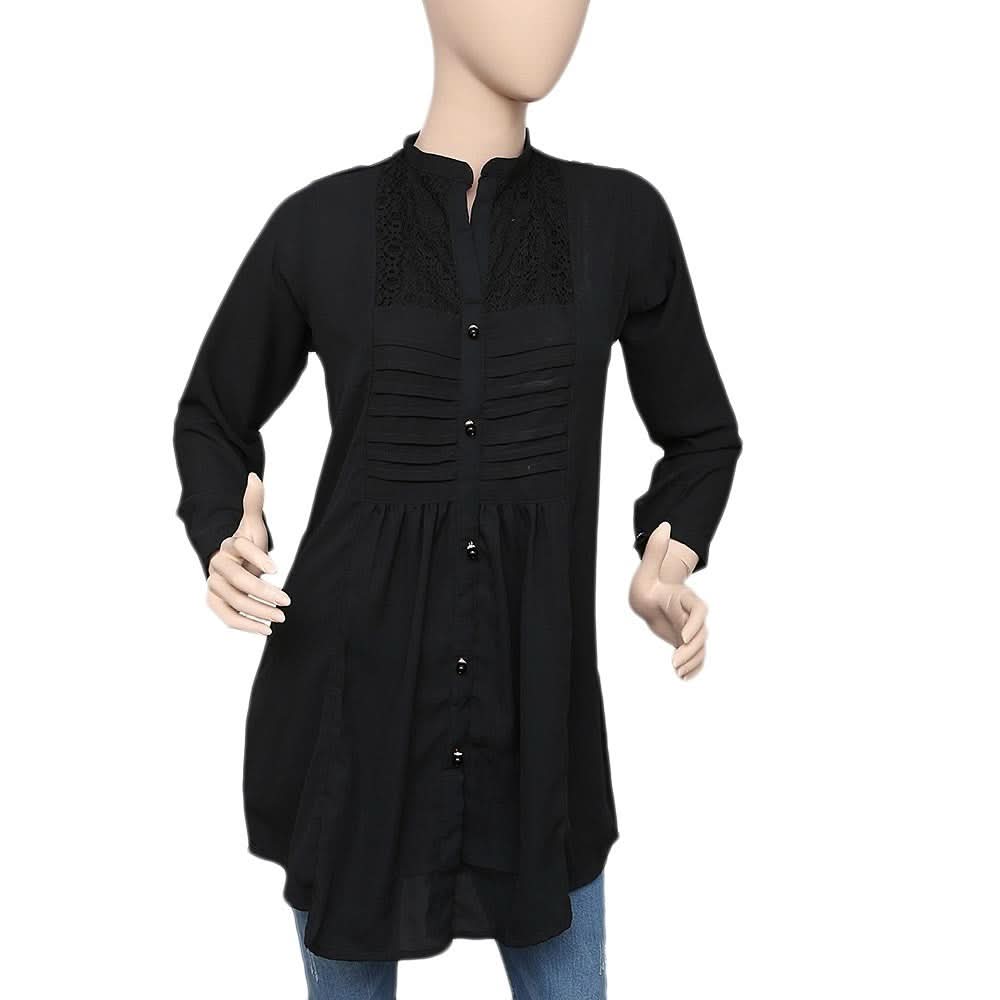 Women's Pleated Western Net Top - Black - test-store-for-chase-value