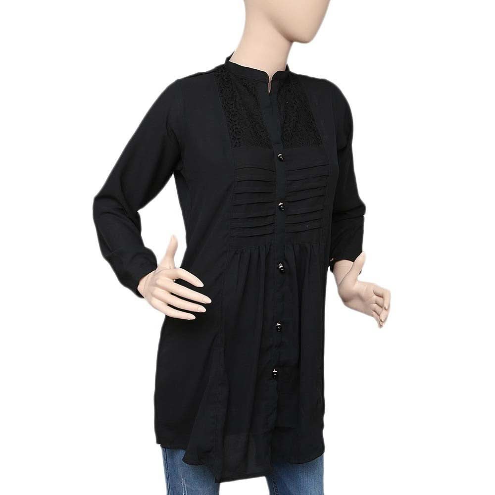 Women's Pleated Western Net Top - Black - test-store-for-chase-value