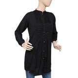 Women's Pleated Western Net Top - Black - test-store-for-chase-value