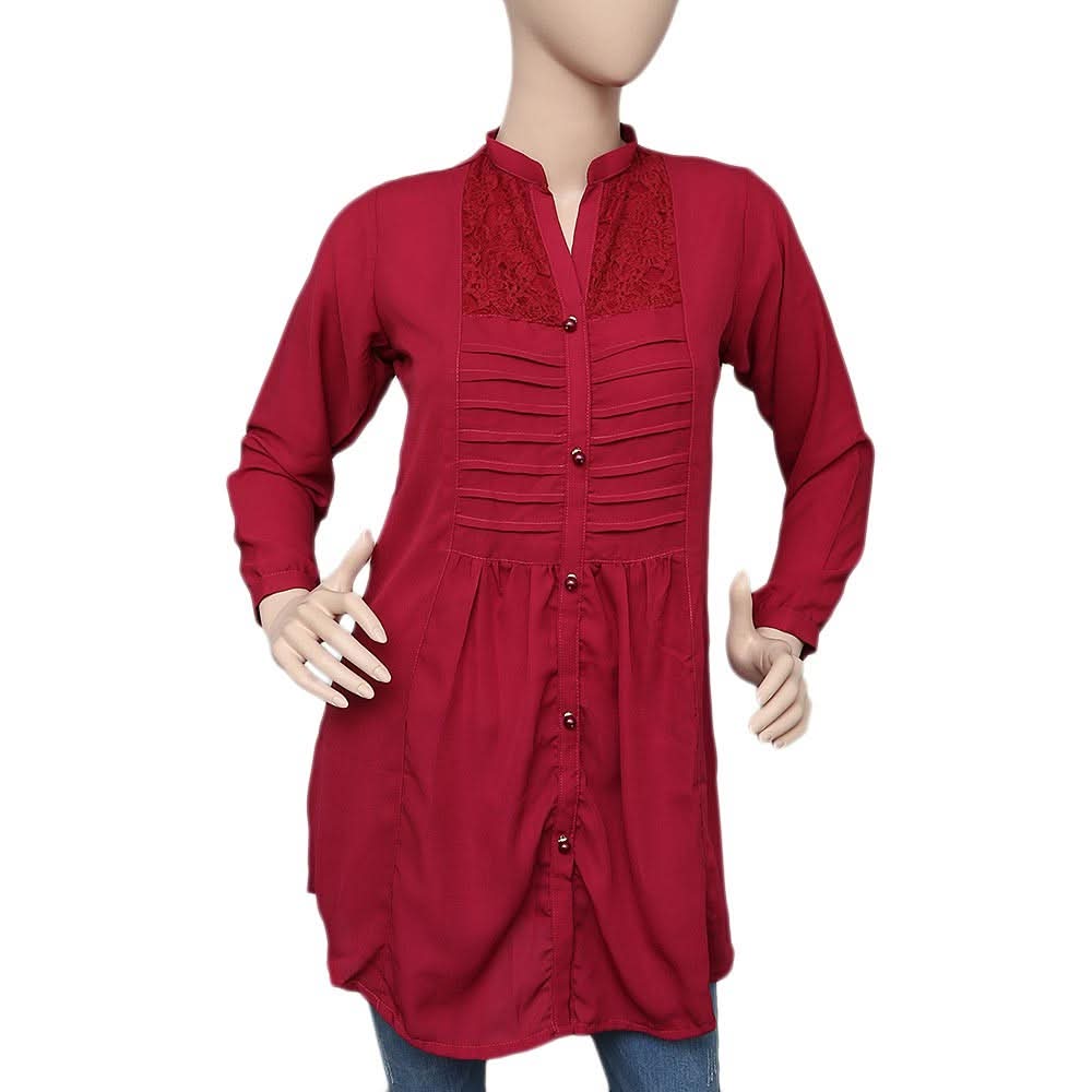 Women's Pleated Western Net Top - Maroon - test-store-for-chase-value