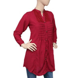 Women's Pleated Western Net Top - Maroon - test-store-for-chase-value