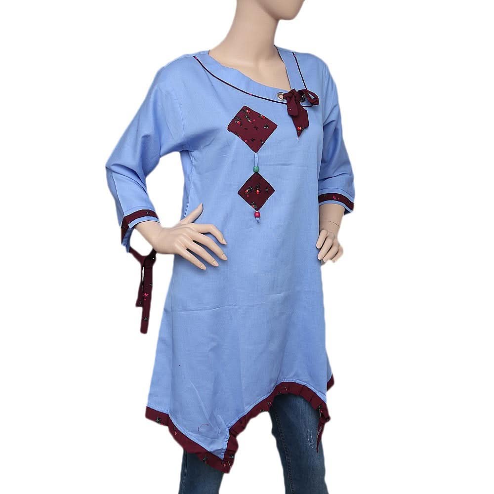 Women's Cross V-Neck Kurti - Light Blue - test-store-for-chase-value