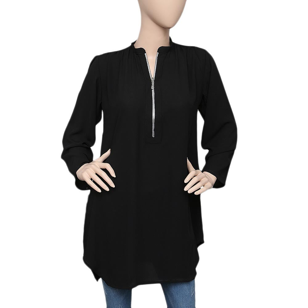 Women's Chiffon Zipper Top - Black - test-store-for-chase-value