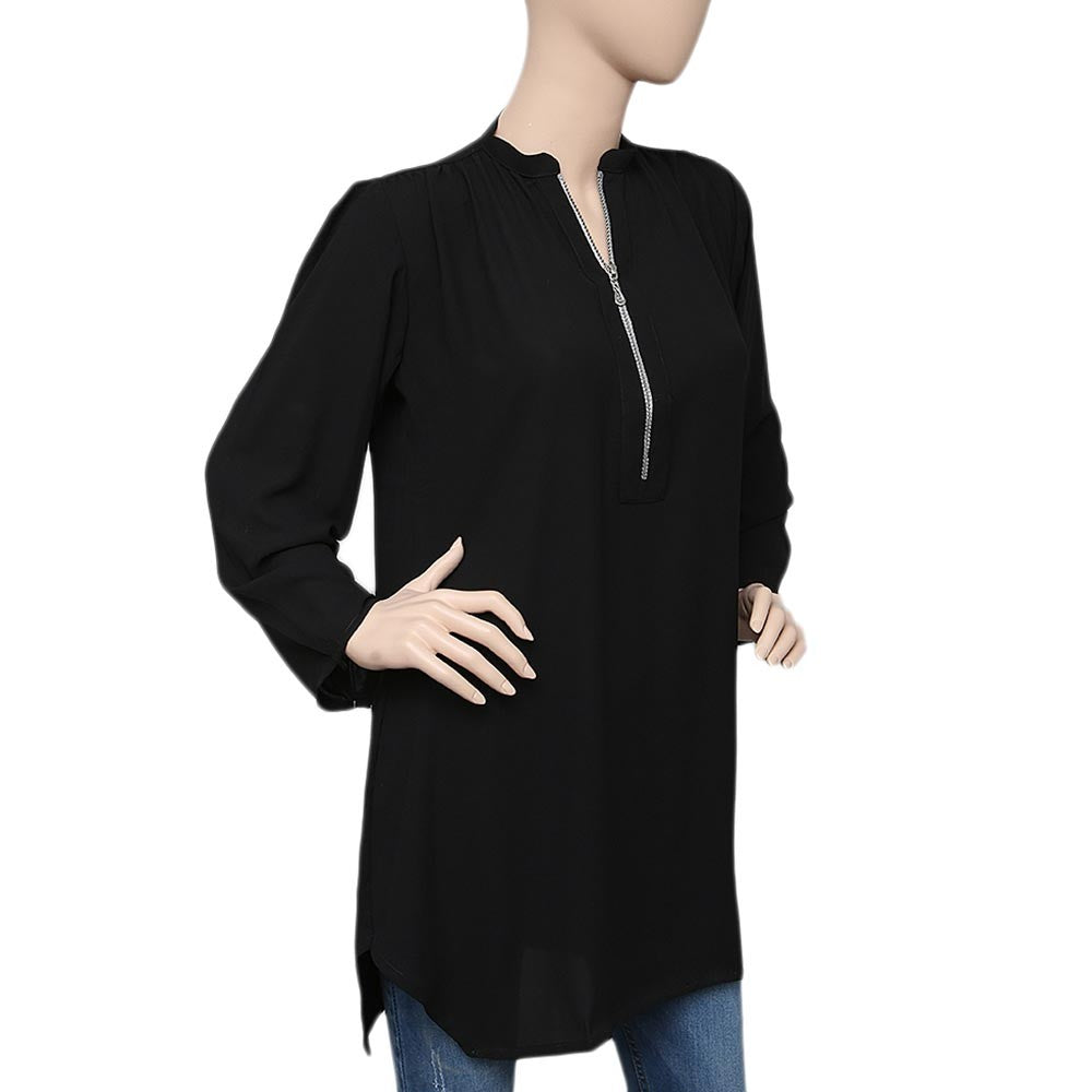 Women's Chiffon Zipper Top - Black - test-store-for-chase-value