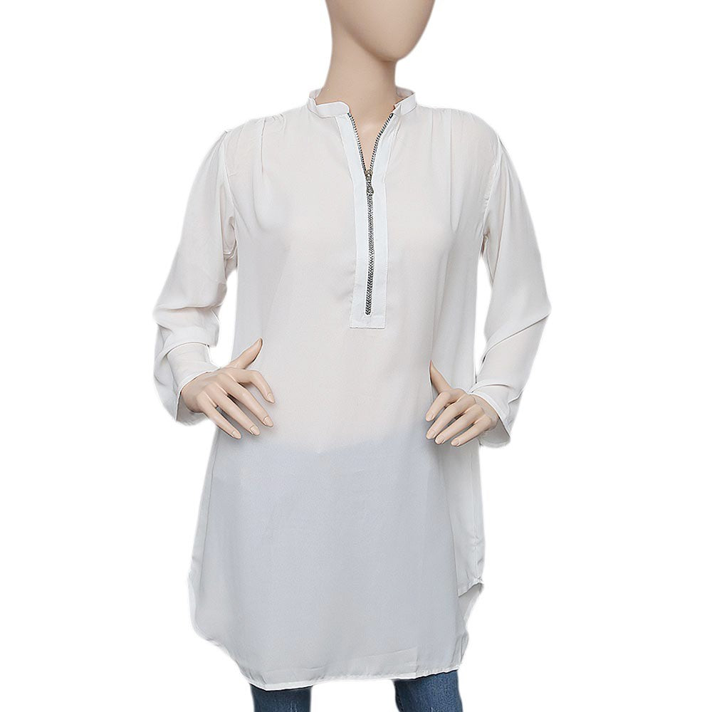 Women's Chiffon Zipper Top - White - test-store-for-chase-value