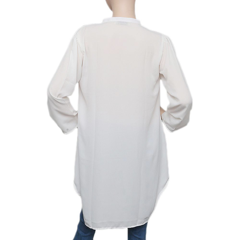 Women's Chiffon Zipper Top - White - test-store-for-chase-value