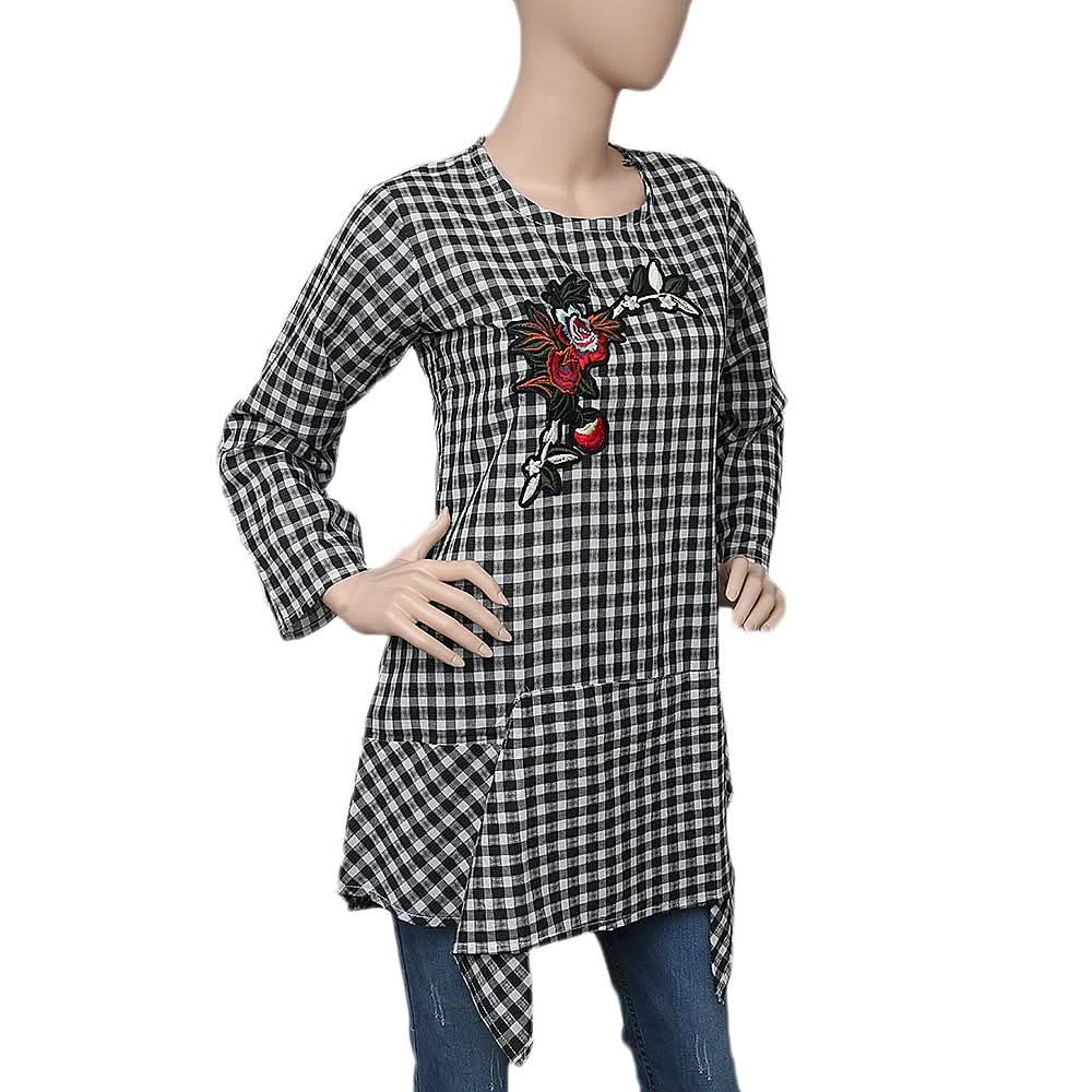 Women's Western Check Top - Black & White - test-store-for-chase-value
