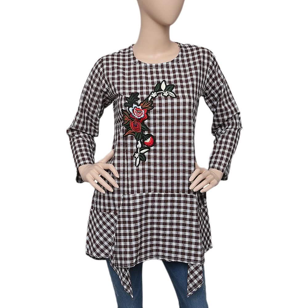 Women's Western Check Top - Brown & White - test-store-for-chase-value