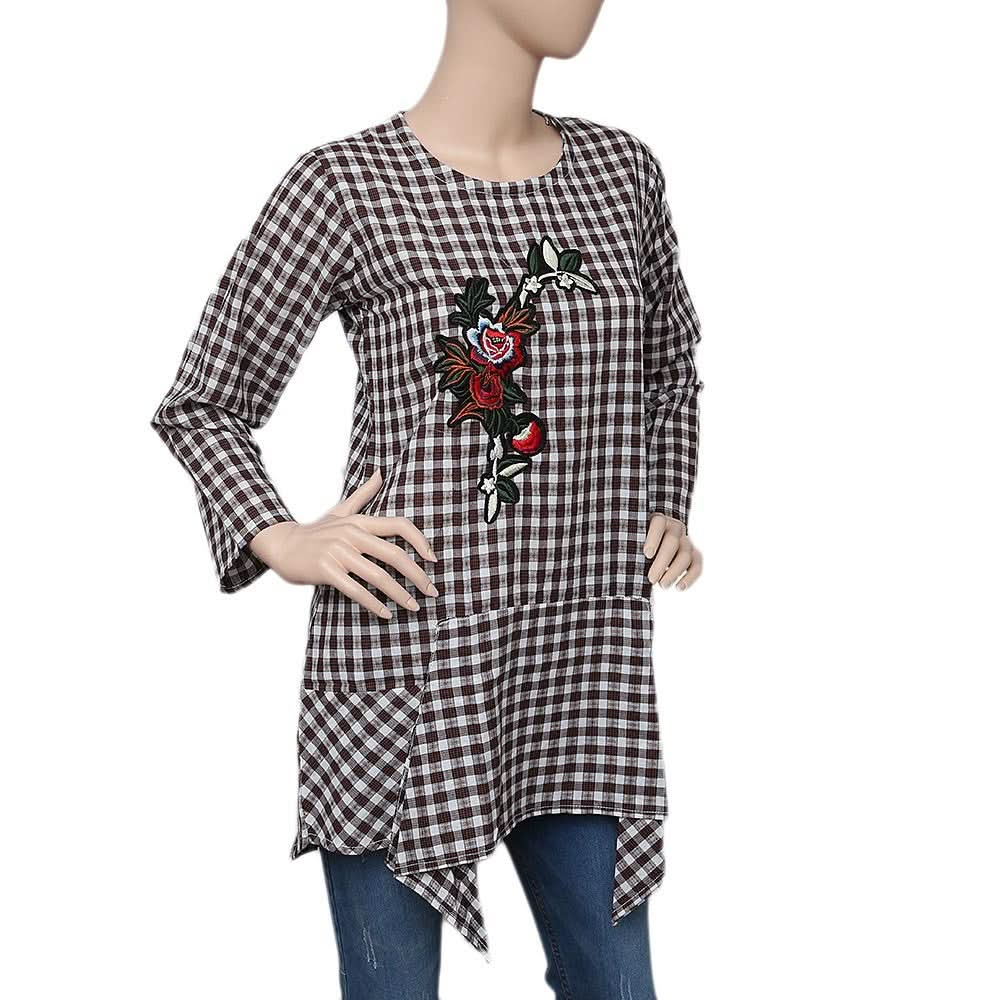 Women's Western Check Top - Brown & White - test-store-for-chase-value
