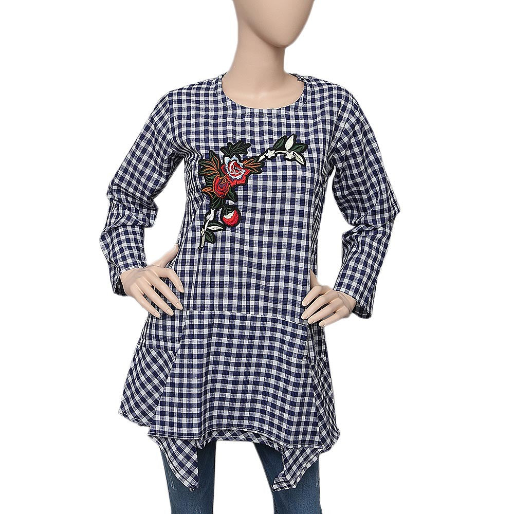 Women's Western Check Top - Blue & White - test-store-for-chase-value