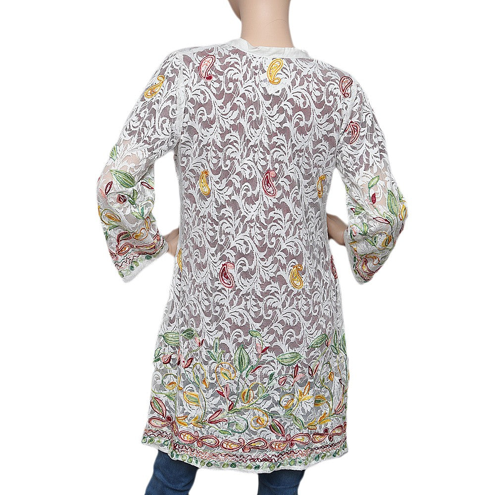 Women's Net Embroidered 2 Piece Top - White & Maroon - test-store-for-chase-value