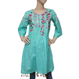 Women's Embroidered Peplum Kurti - Cyan - test-store-for-chase-value