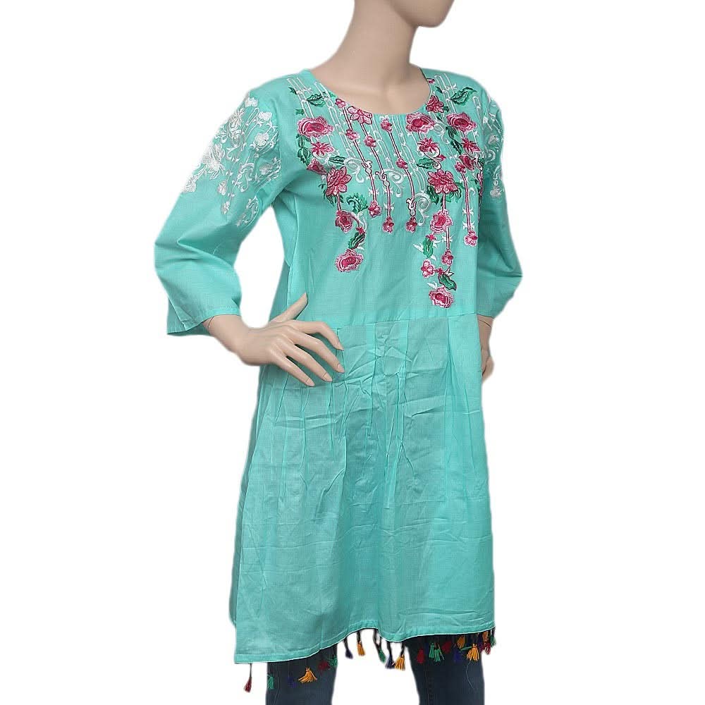 Women's Embroidered Peplum Kurti - Cyan - test-store-for-chase-value