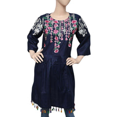 Women's Embroidered Peplum Kurti - Navy Blue - Navy/Blue - test-store-for-chase-value