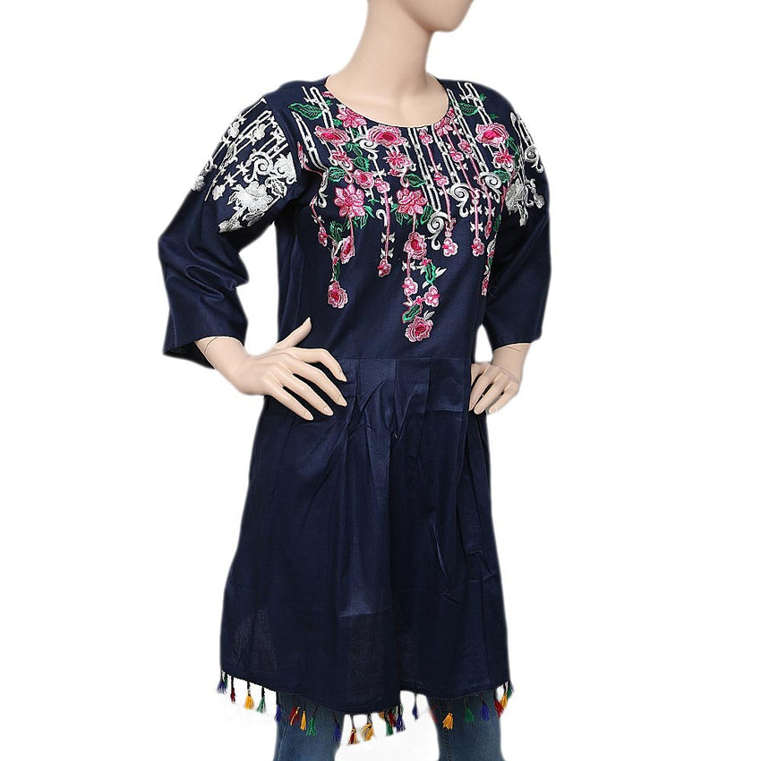 Women's Embroidered Peplum Kurti - Navy Blue - Navy/Blue - test-store-for-chase-value