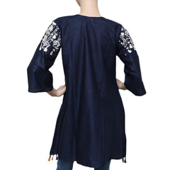 Women's Embroidered Peplum Kurti - Navy Blue - Navy/Blue - test-store-for-chase-value