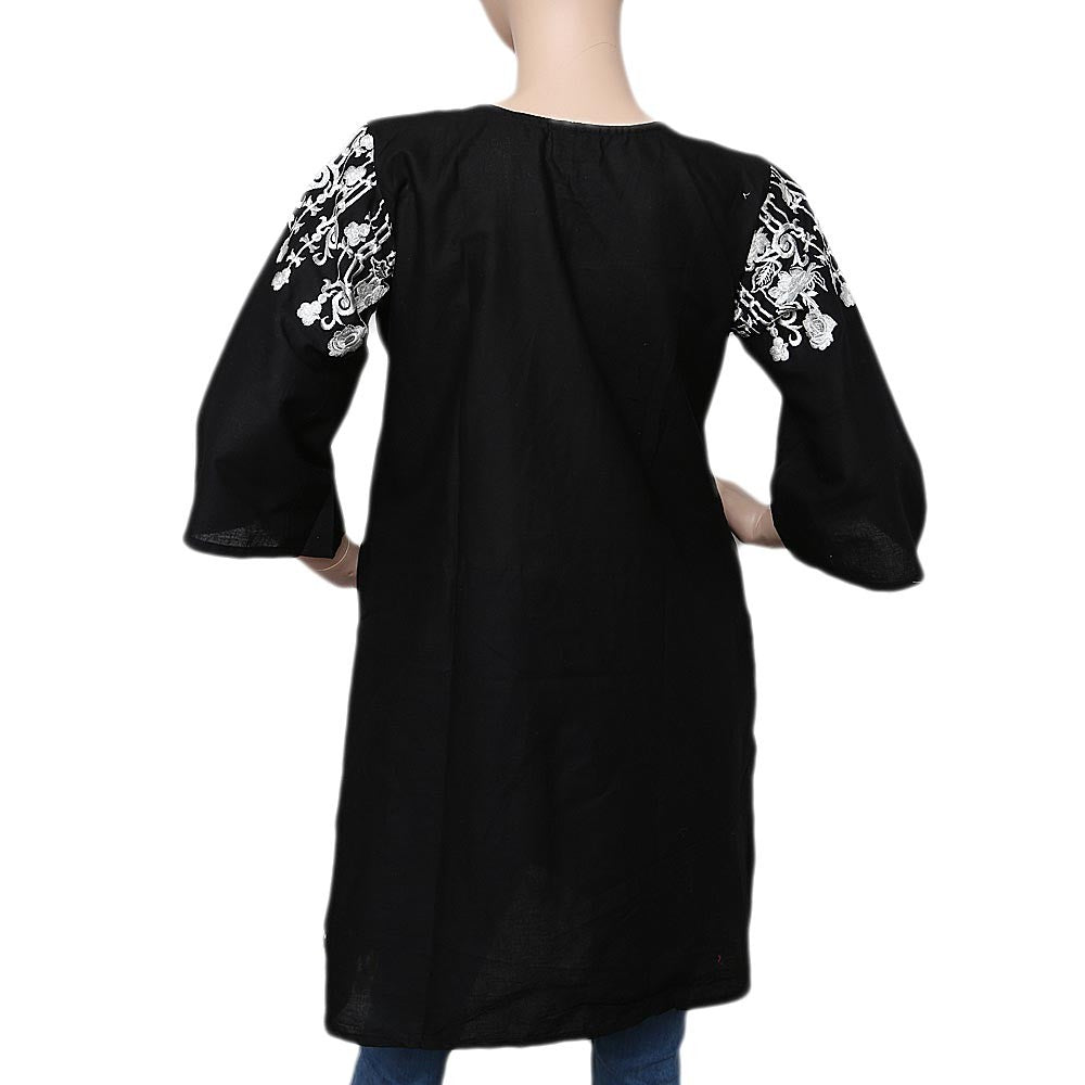 Women's Embroidered Peplum Kurti - Black - test-store-for-chase-value