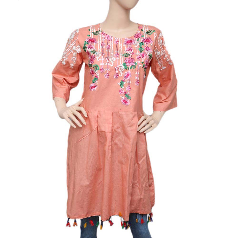 Women's Embroidered Peplum Kurti - Peach - test-store-for-chase-value
