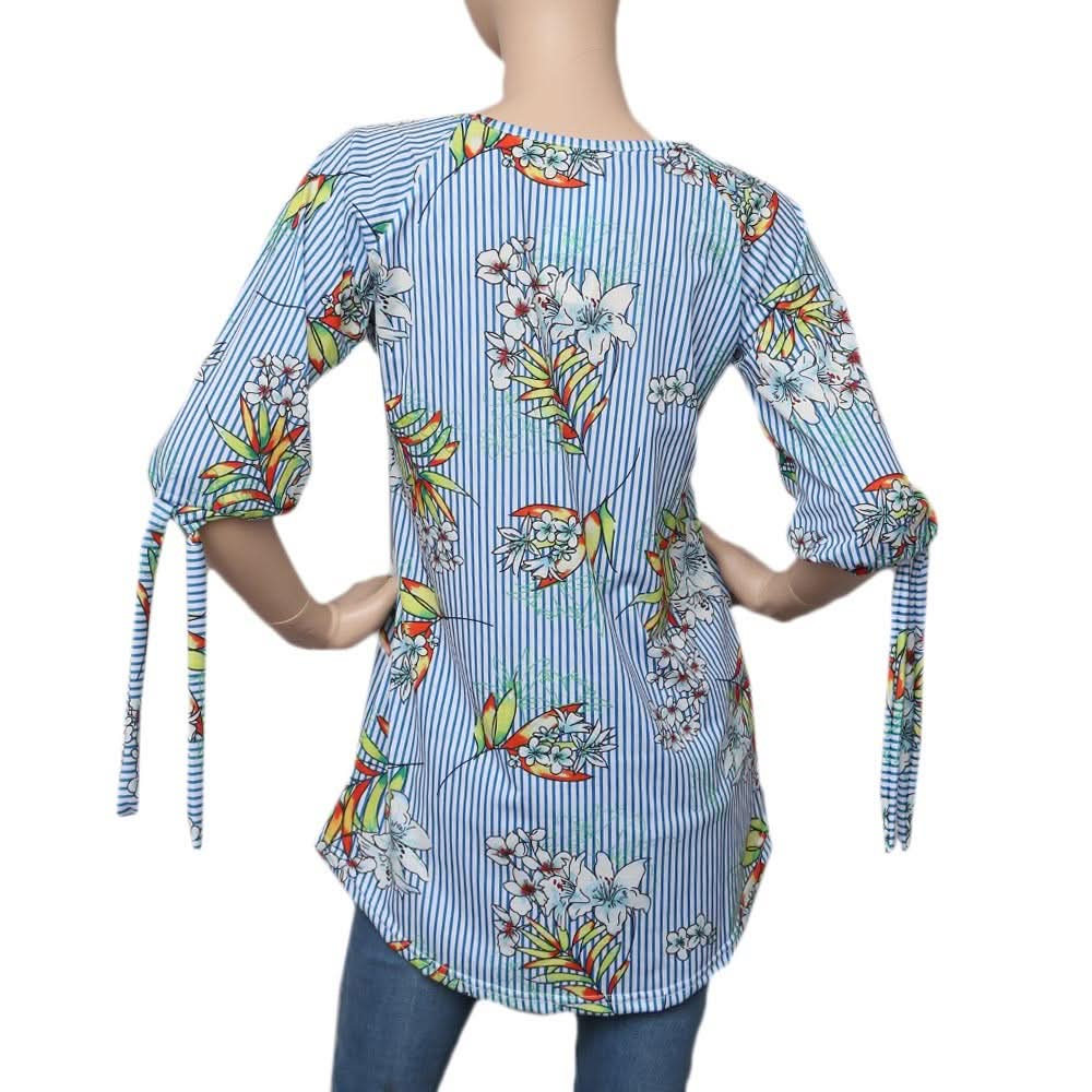 Women's Printed knit Top - Blue & White - test-store-for-chase-value