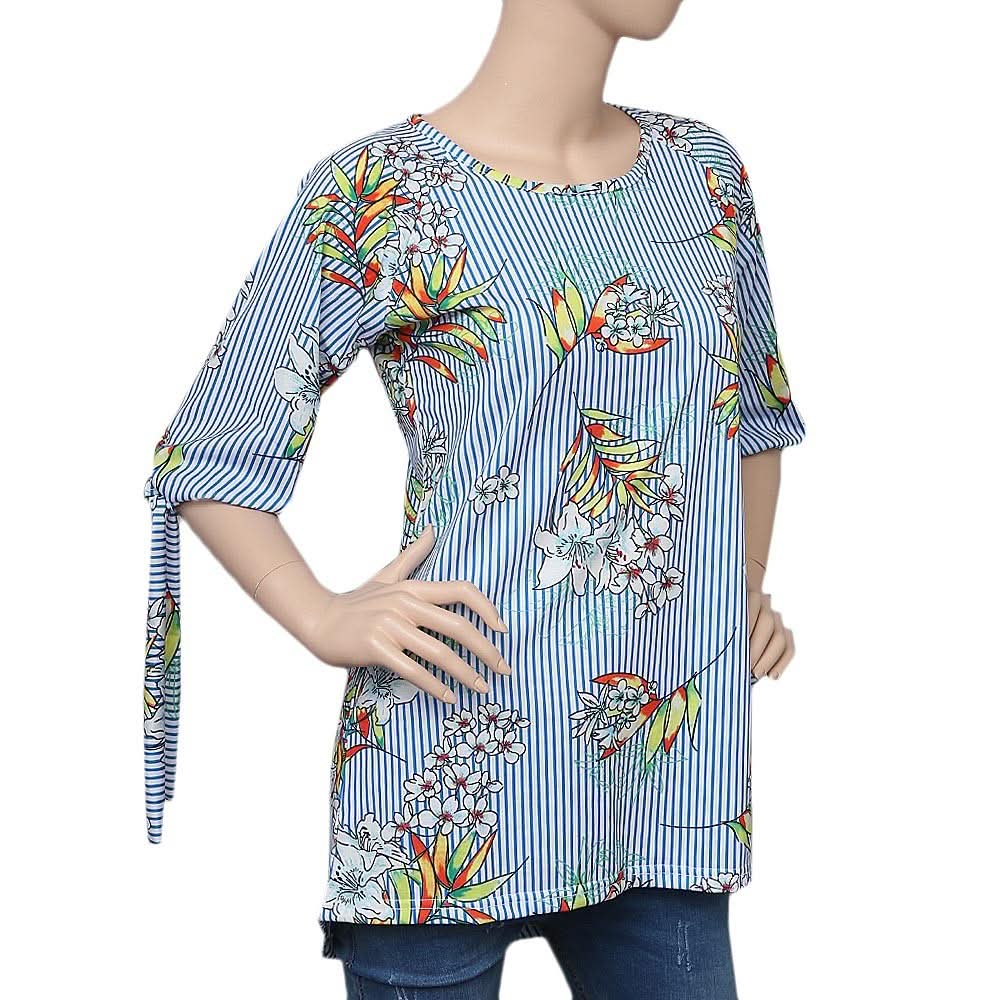 Women's Printed knit Top - Blue & White - test-store-for-chase-value