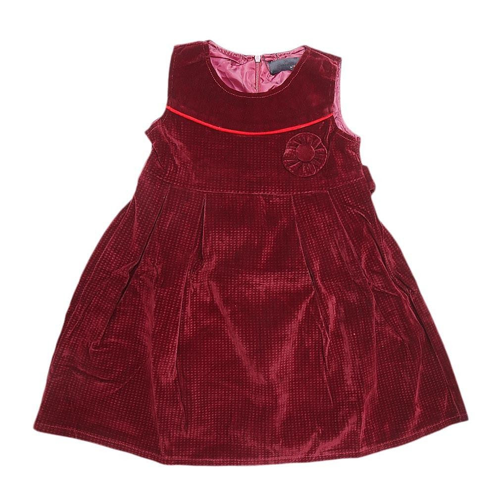 Girls Eminent Velvet Frock - Maroon - test-store-for-chase-value