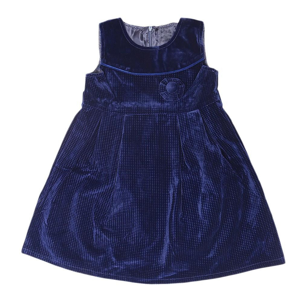 Girls Eminent Velvet Frock - Navy Blue - Navy/Blue - test-store-for-chase-value
