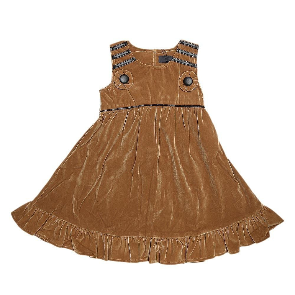Girls Eminent Velvet Frock - Beige - test-store-for-chase-value