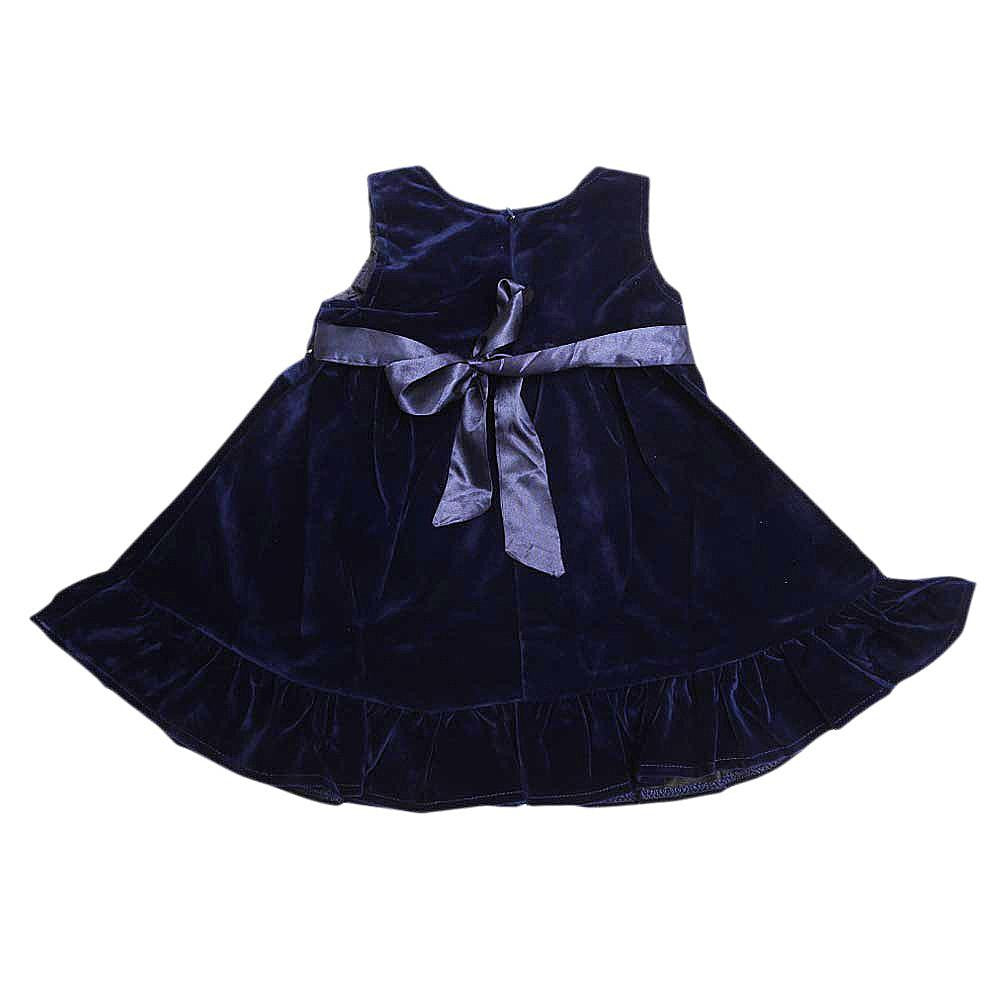 Girls Eminent Velvet Frock - Navy Blue - Navy/Blue - test-store-for-chase-value