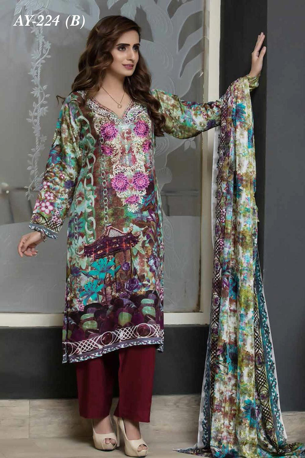 Rana Arts Camellias Viscose Embroidered 3 pcs Suit - B AY-224 - test-store-for-chase-value