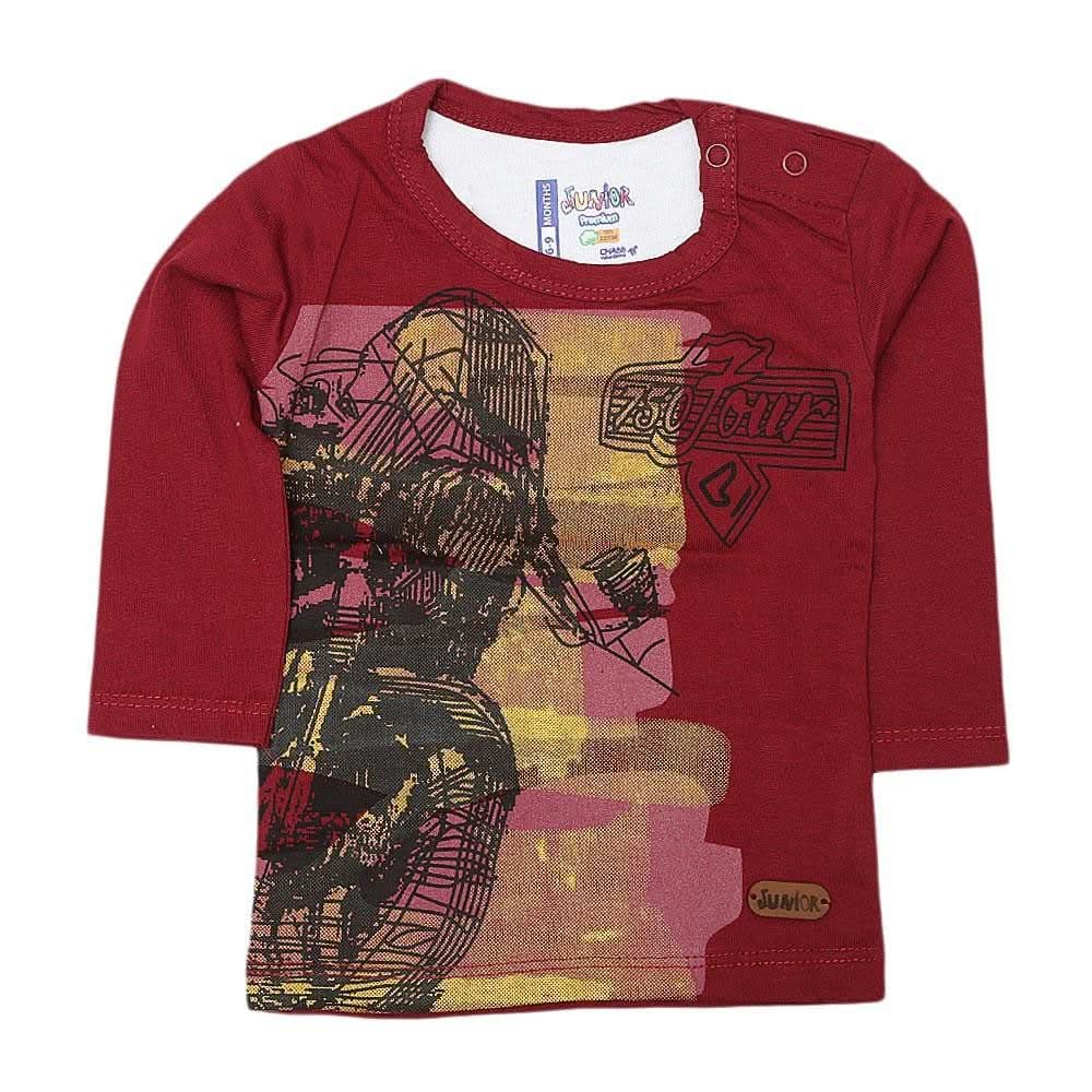 Newborn Boys Full Sleeves T-Shirt - Maroon - test-store-for-chase-value