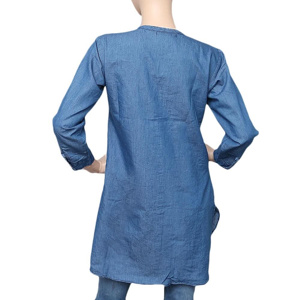 Women's Embroidered Denim Kurti - Light Blue - test-store-for-chase-value