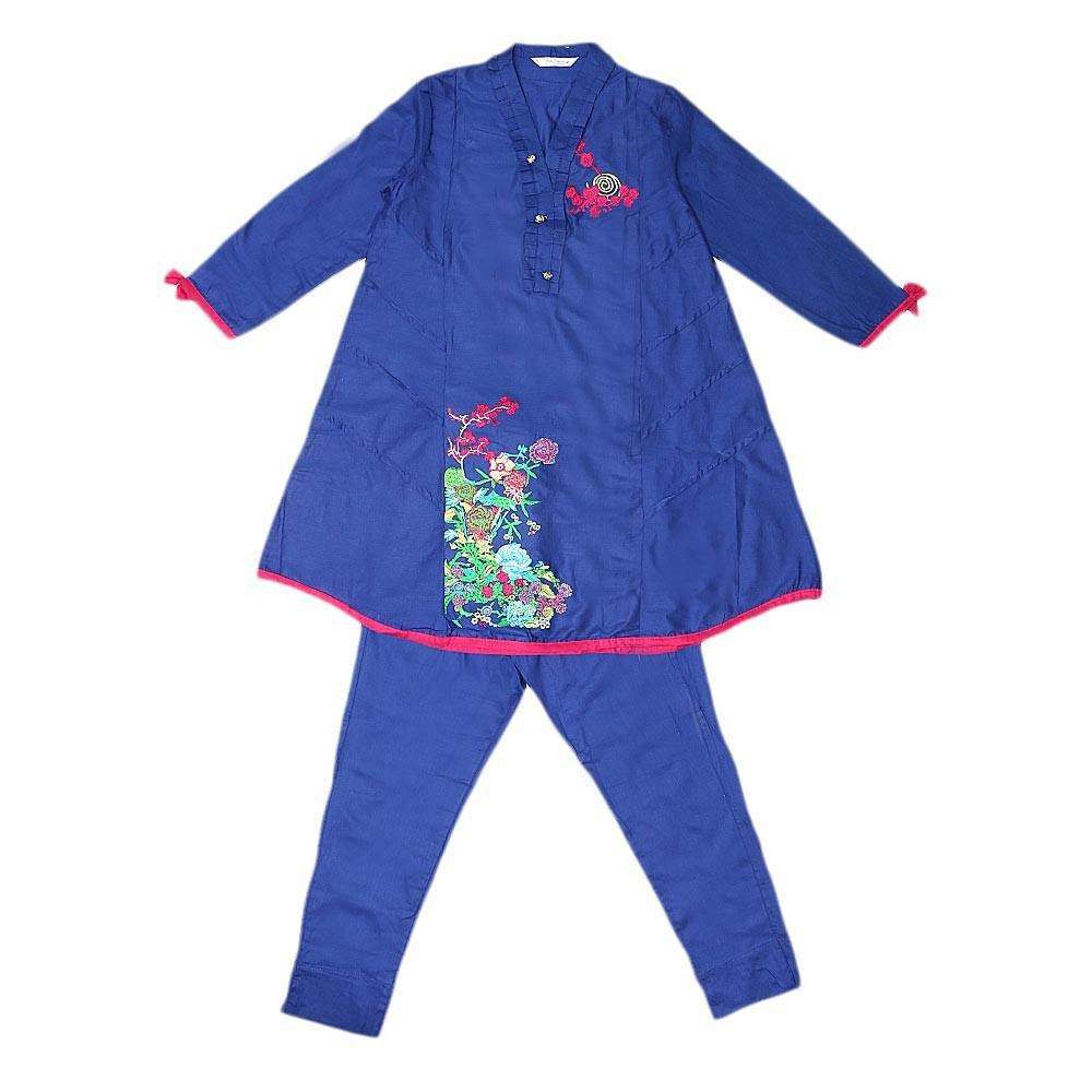 Girls Embroidered 2 Piece Suit - Blue - test-store-for-chase-value