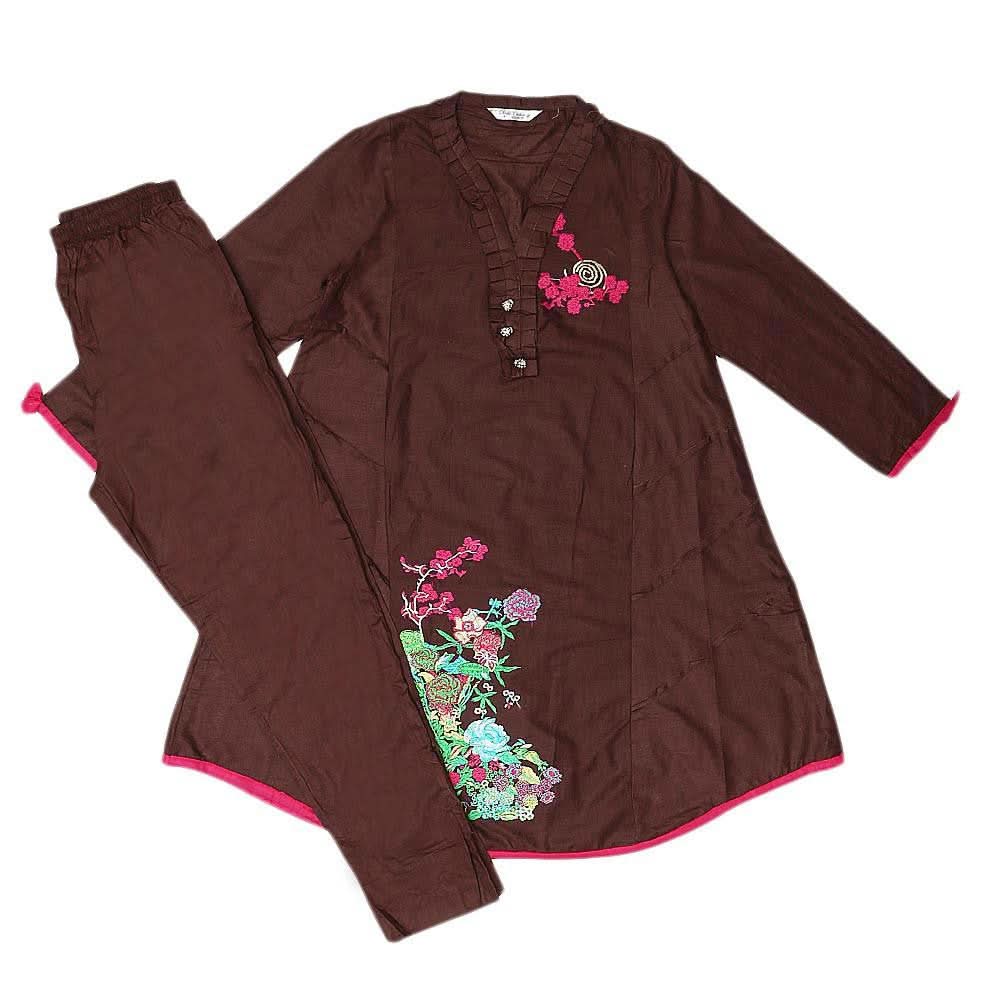 Girls Embroidered 2 Piece Suit - Brown - test-store-for-chase-value