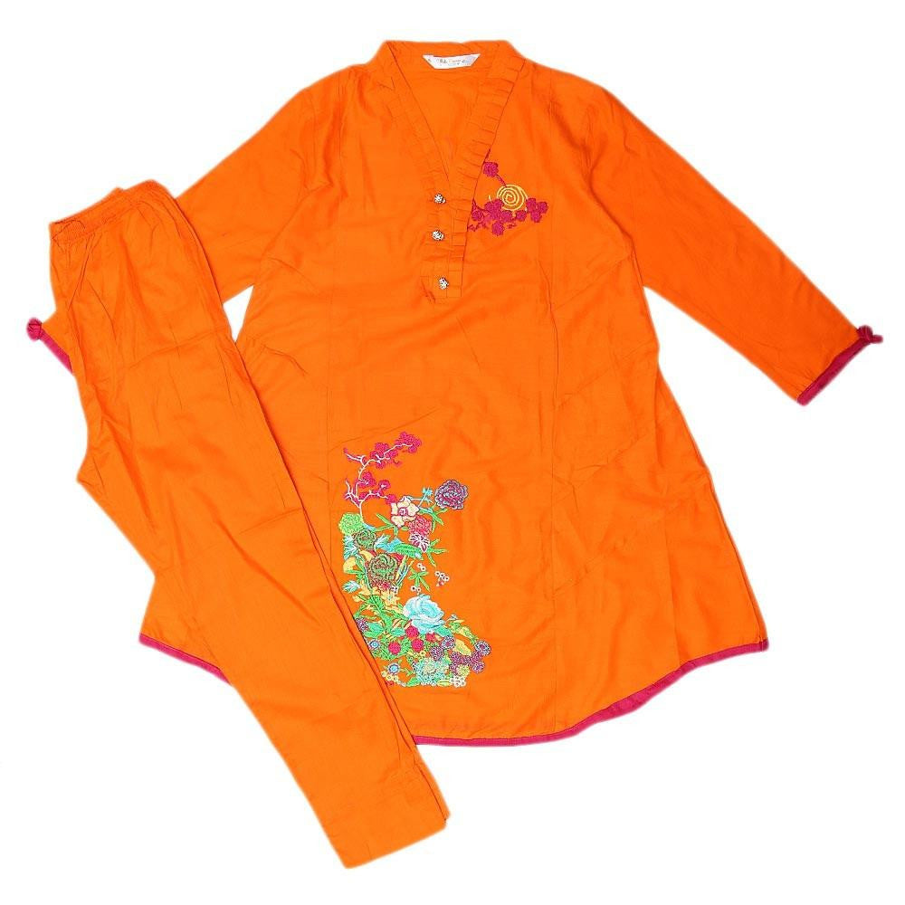 Girls Embroidered 2 Piece Suit - Orange - test-store-for-chase-value