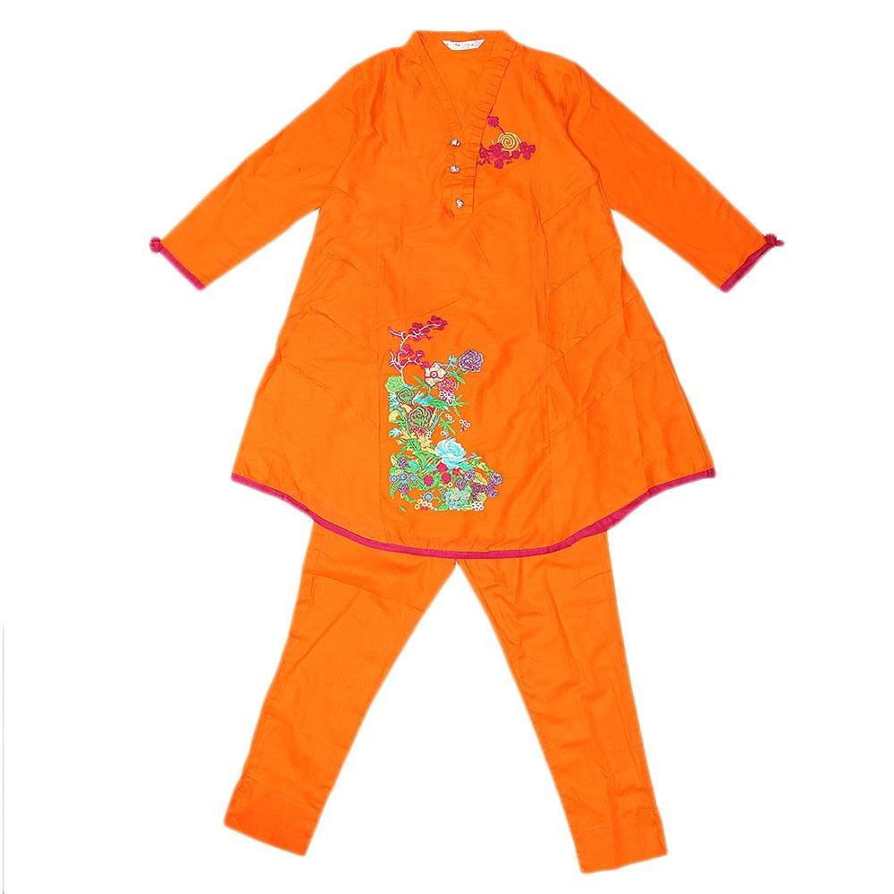 Girls Embroidered 2 Piece Suit - Orange - test-store-for-chase-value