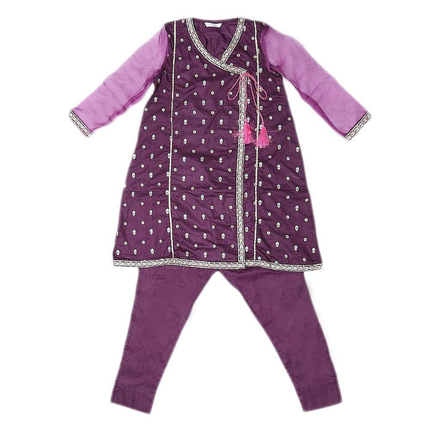 Girls Embroidered 2 Piece Suit - Purple - test-store-for-chase-value