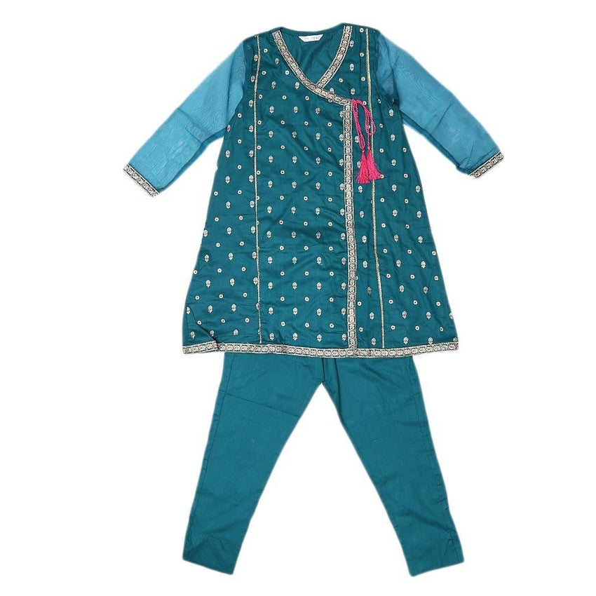 Girls Embroidered 2 Piece Suit - Sea Green - test-store-for-chase-value