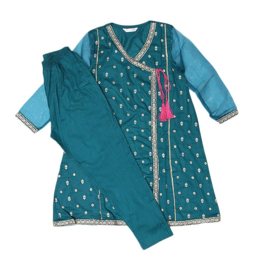 Girls Embroidered 2 Piece Suit - Sea Green - test-store-for-chase-value