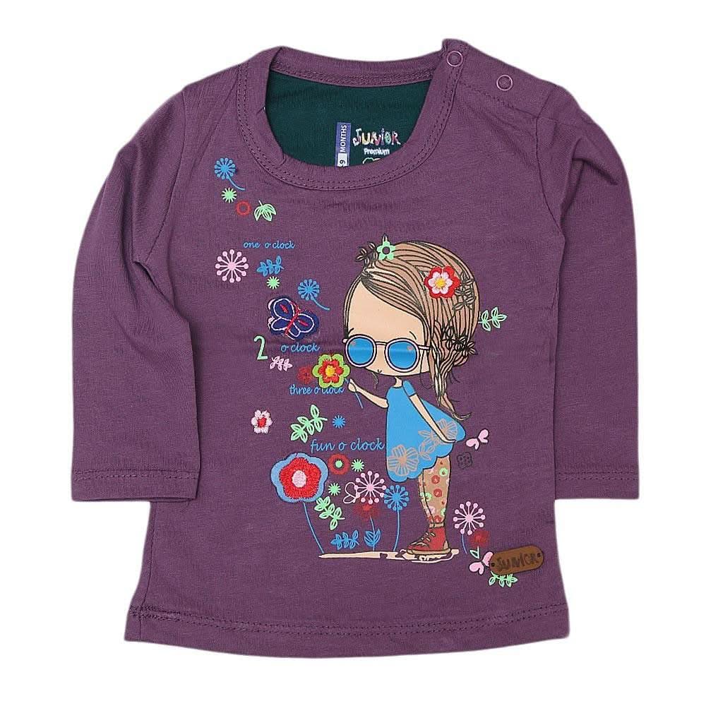 Newborn Girls Full Sleeves T-Shirt - Purple - test-store-for-chase-value