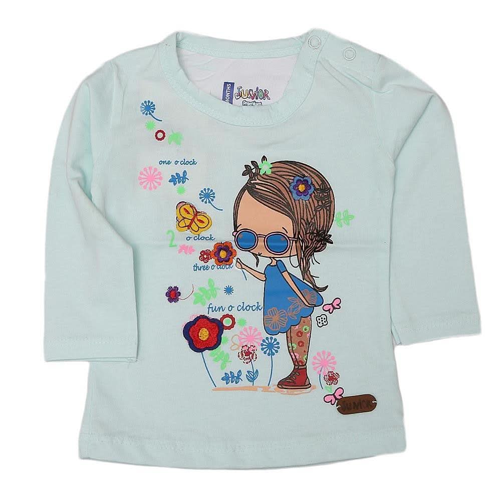 Newborn Girls Full Sleeves T-Shirt - Light Green - test-store-for-chase-value