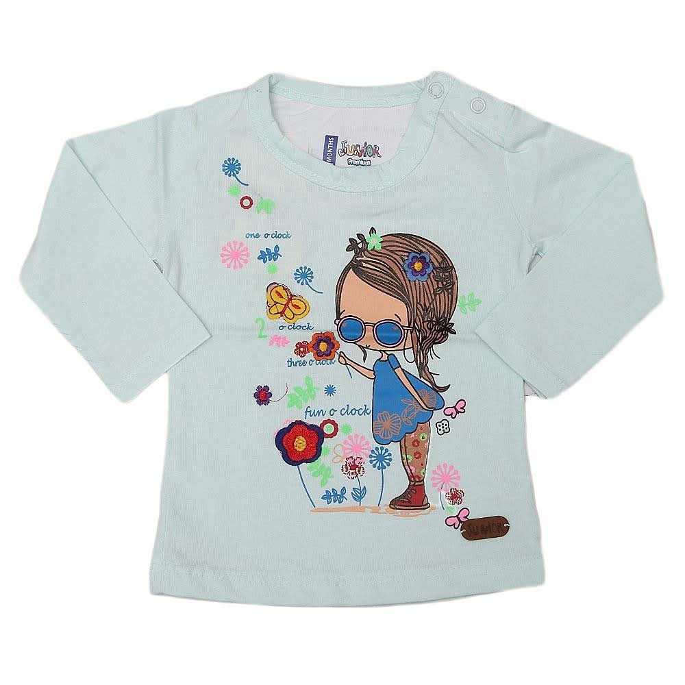 Newborn Girls Full Sleeves T-Shirt - Light Green - test-store-for-chase-value