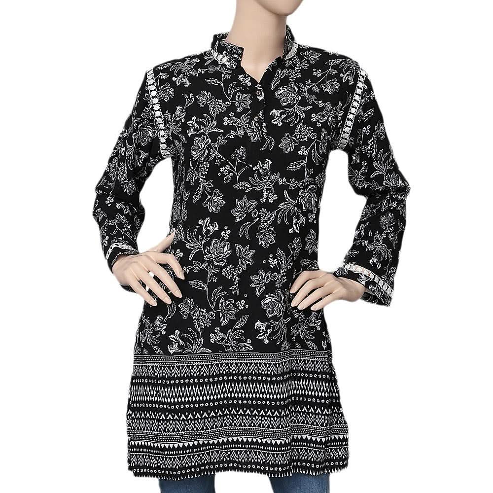 Women's Printed Boski Kurti - Black - test-store-for-chase-value