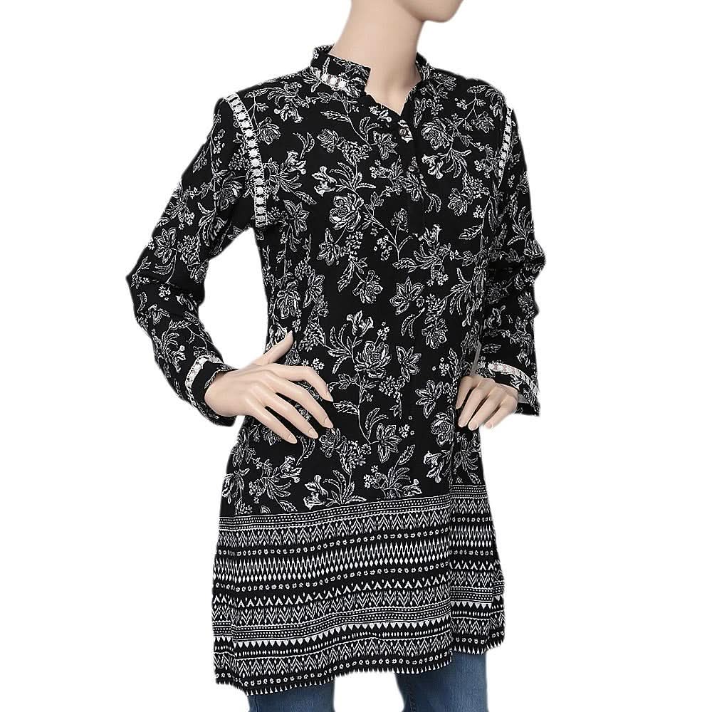 Women's Printed Boski Kurti - Black - test-store-for-chase-value