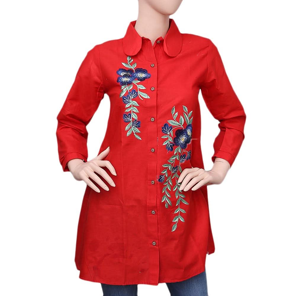 Women's Embroidered Short Kurti - Red - test-store-for-chase-value