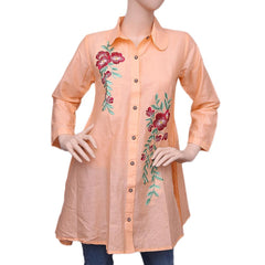 Women's Embroidered Short Kurti - Peach - test-store-for-chase-value