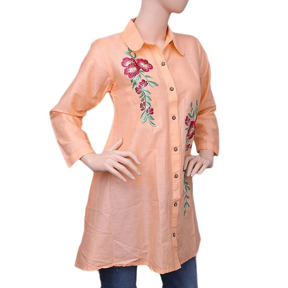 Women's Embroidered Short Kurti - Peach - test-store-for-chase-value