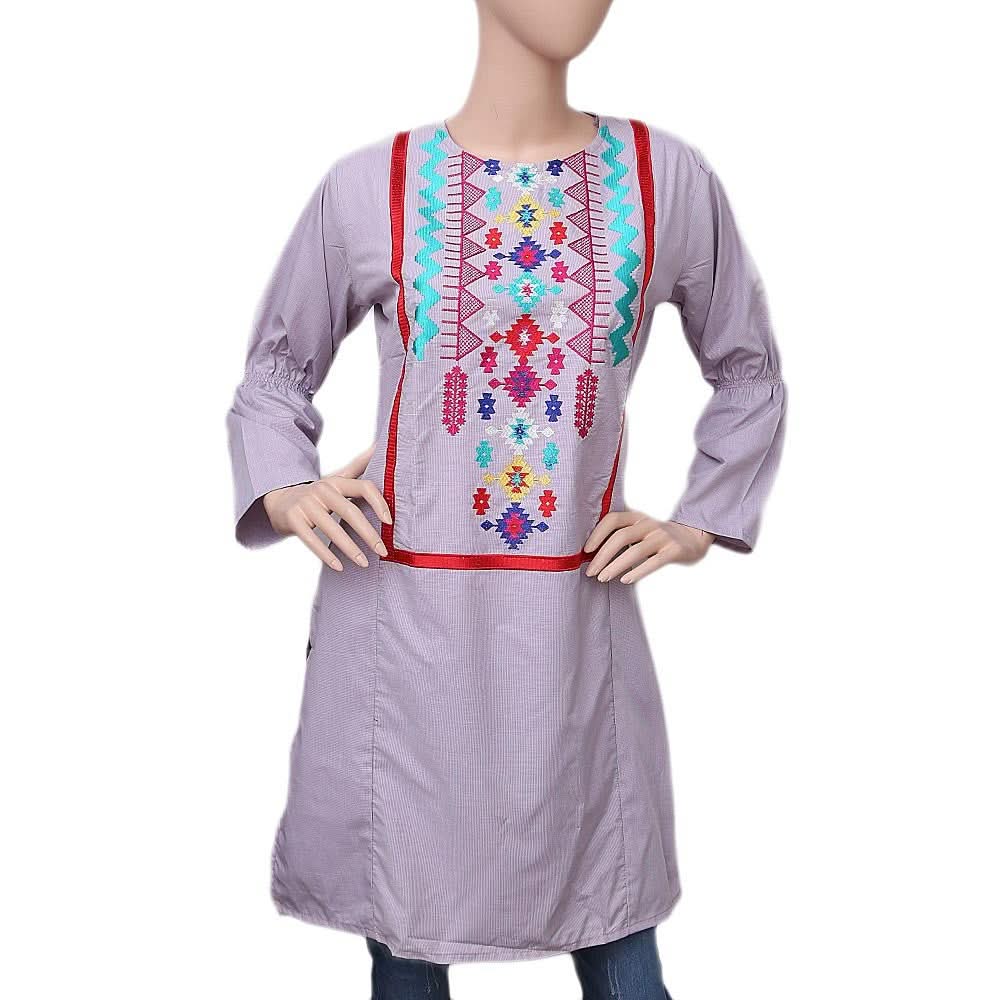 Women's Embroidered Kurti - Light Purple - test-store-for-chase-value